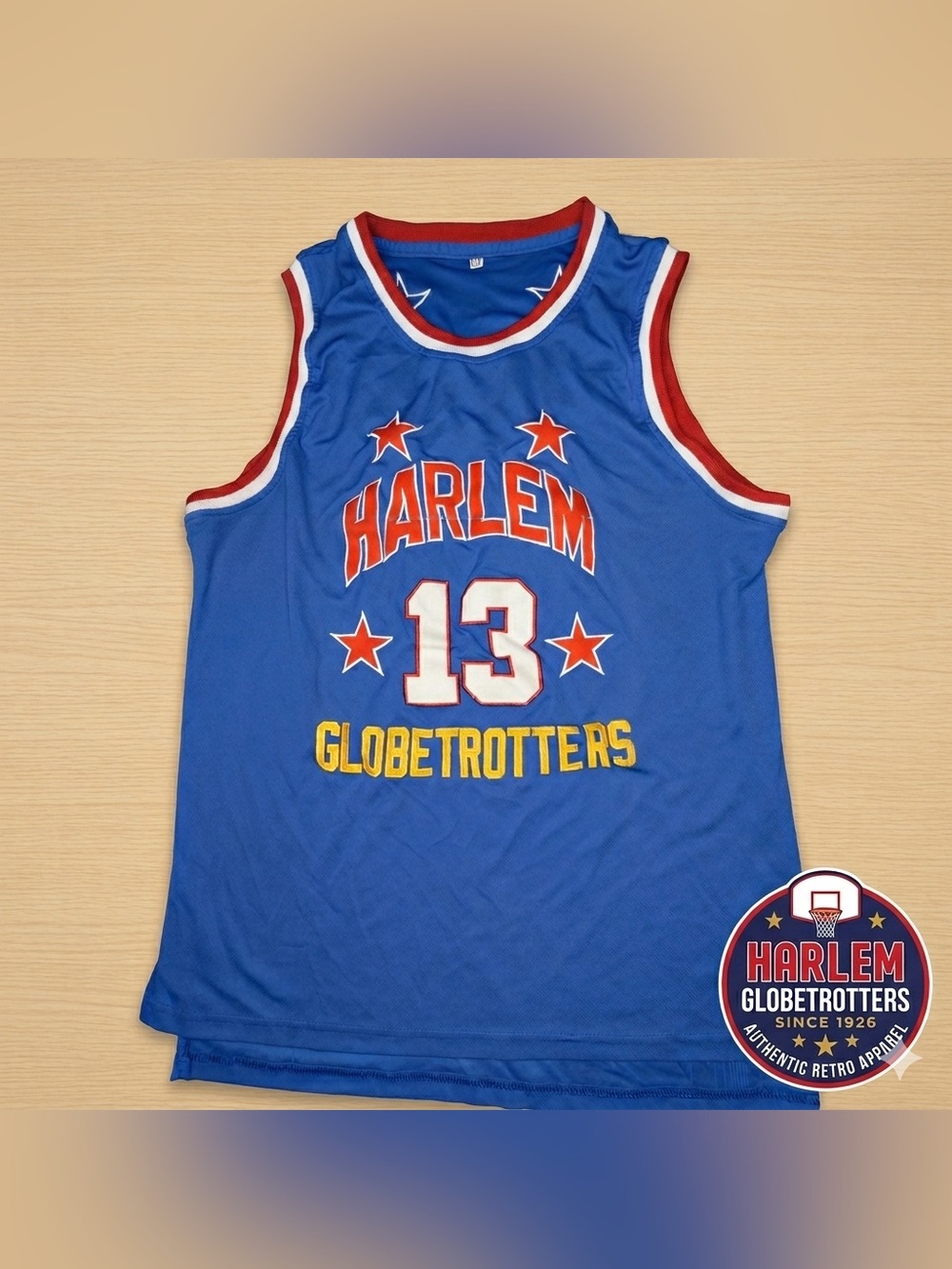 blue Harlem Globetrotters Wilt Chamberlain (13) stitched basketball jersey - XL
